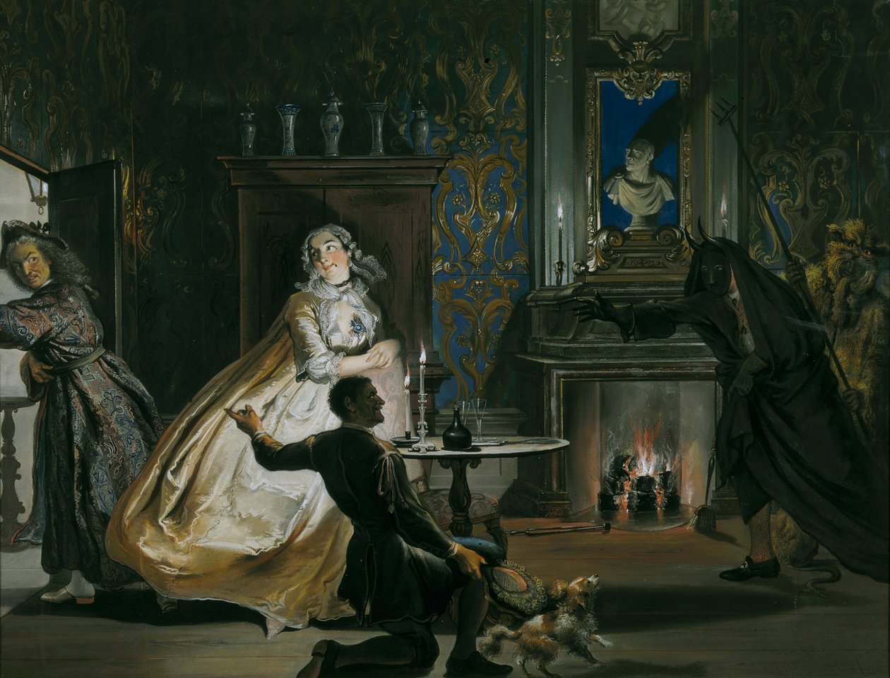Kapitán Ulrich nebo chamtivost zmařena: přestrojený, Godefroy a jeho sluha Vysadili kapitána Ulricha k útěku, 1738 od Cornelis Troost