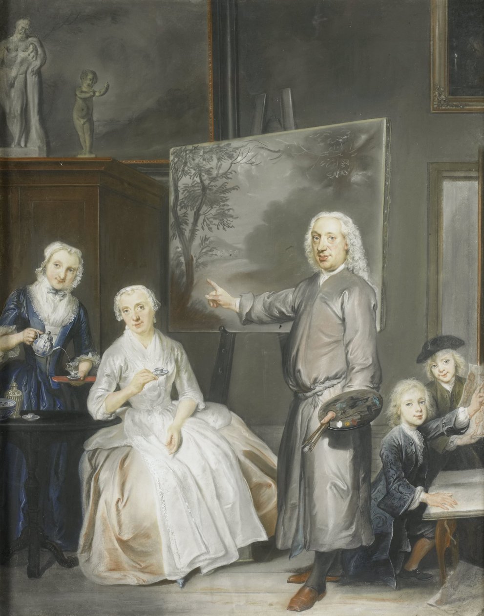 Krajinář Dirk Dalens III (1688-1753) se svou druhou manželkou Marií Schaack († 1766) a dětmi Annou (nar. 1725), Willemem (1737-60) a Jacobusem (1741-63) od Cornelis Troost