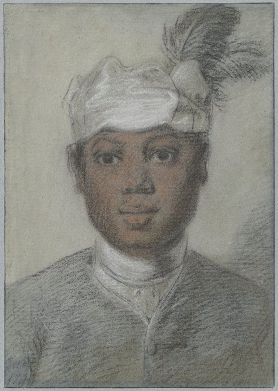 Hlava černého mladíka s opeřeným turbanem od Cornelis Troost