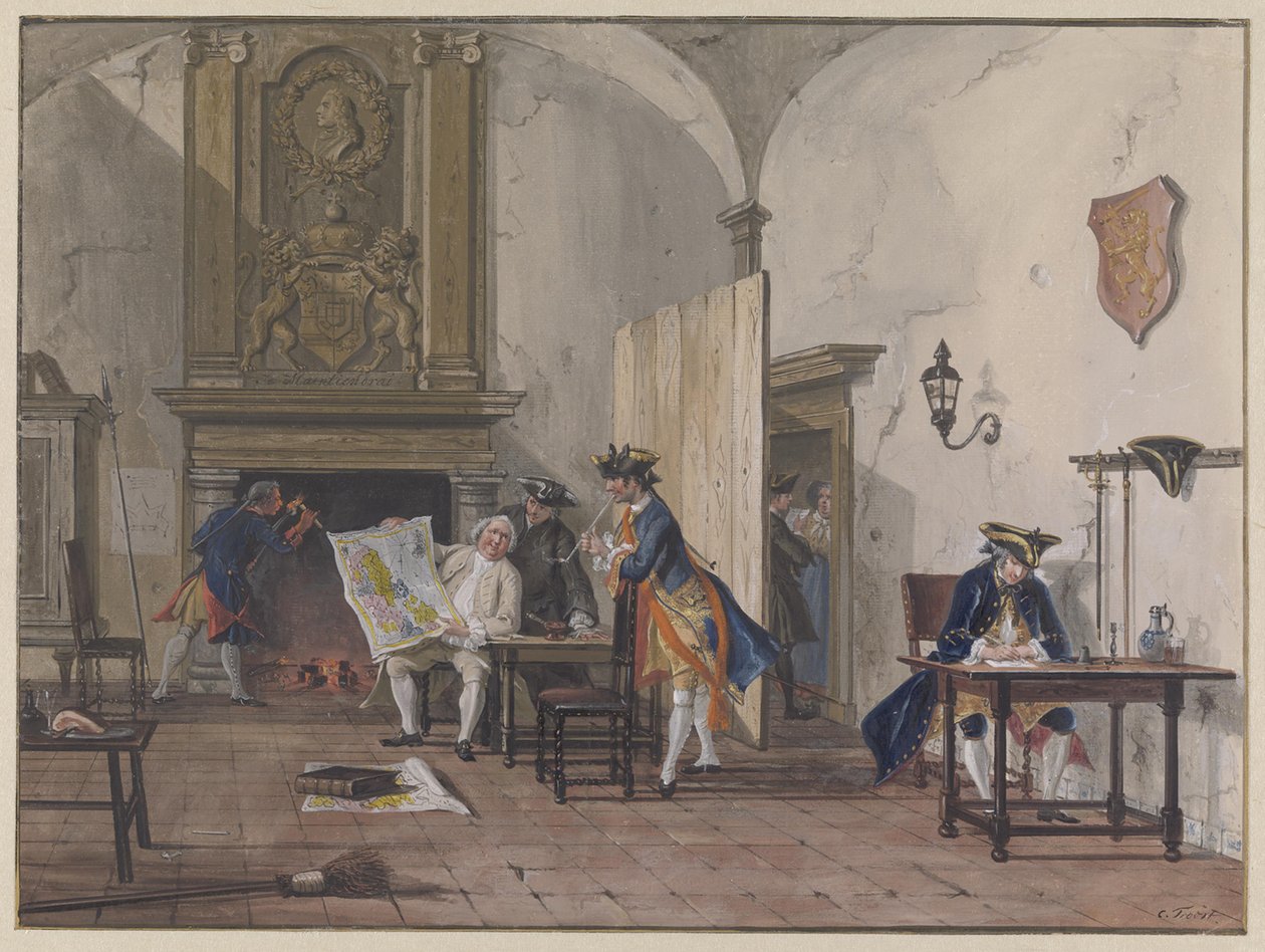 Důstojníci ve strážnici od Cornelis Troost