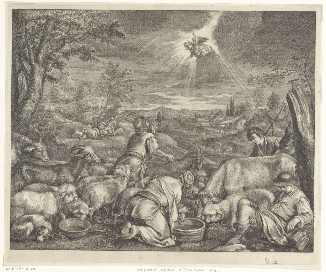 Abraham odchází do Sichemu / Zvěstování pastýřům od Cornelis Visscher (II)