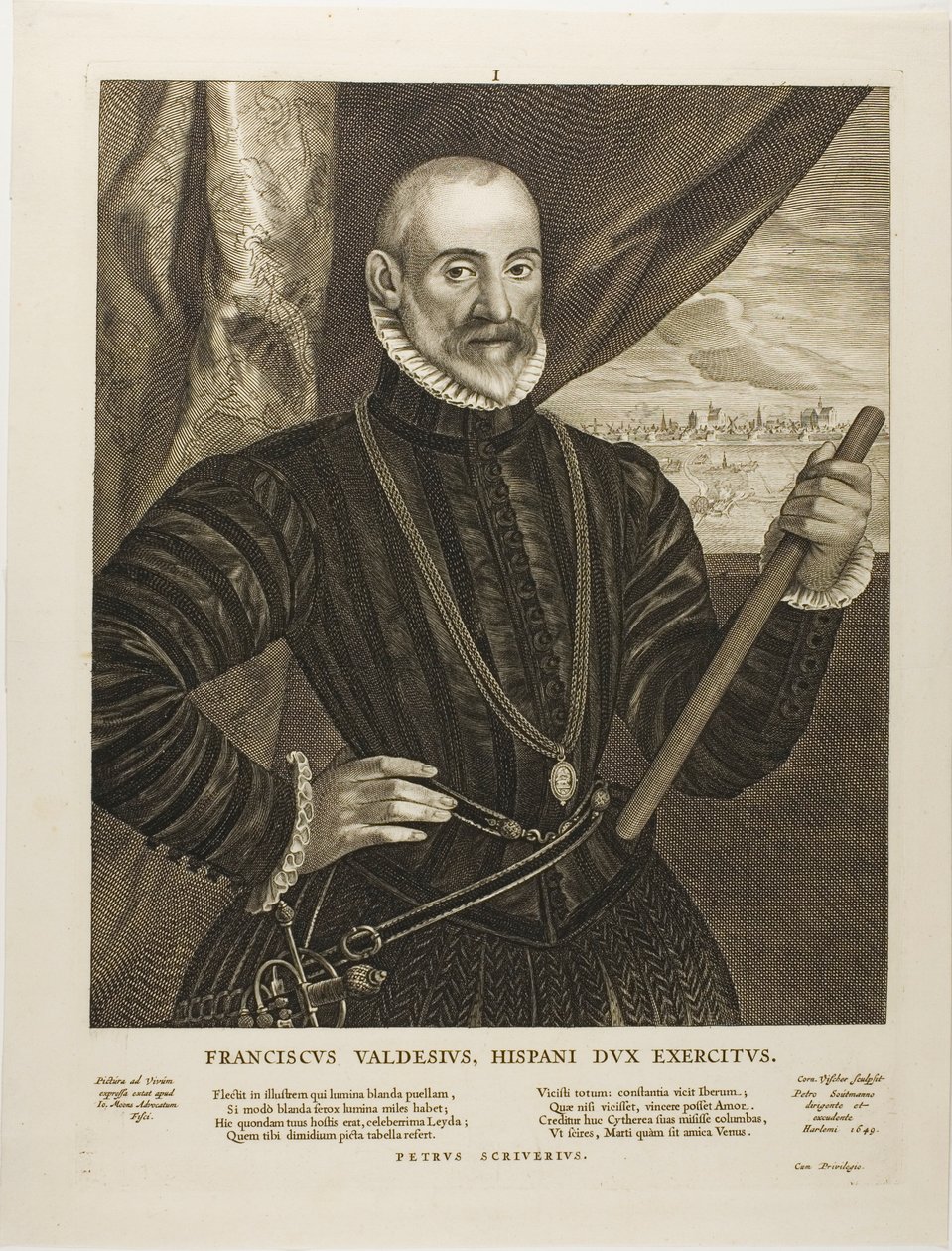 Francisco Valdes, španělský vojevůdce, deska 1 z knihy Quatuor Personae od Cornelis Visscher