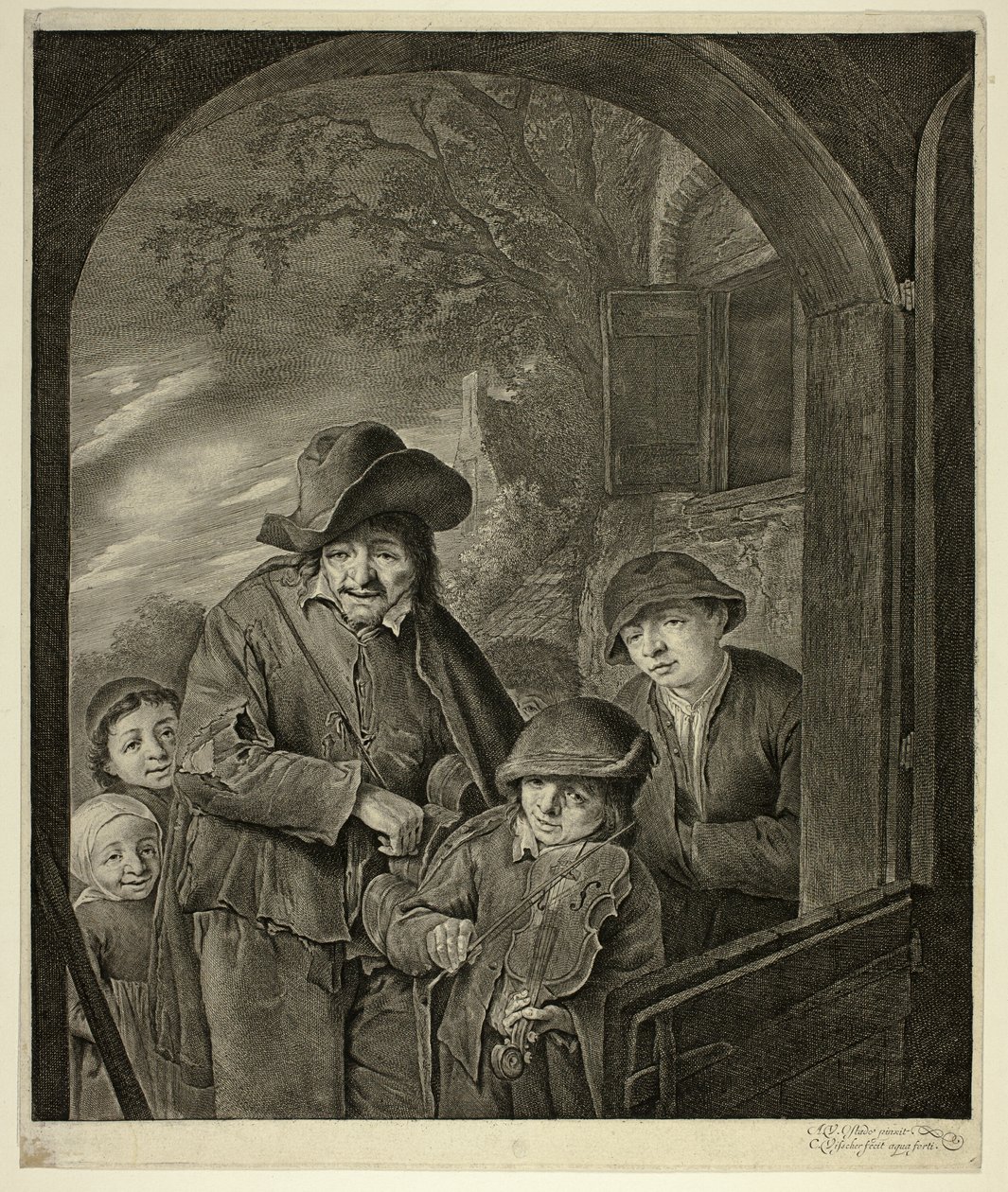 Hráč na Hurdy-Gurdy od Cornelis Visscher