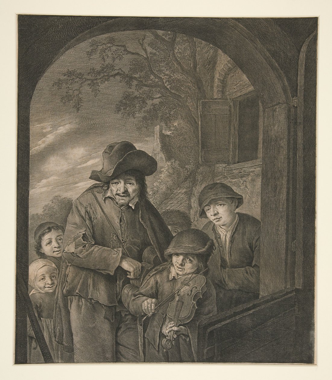 Bez názvu (Hudebníci u dveří hostince) od Cornelis Visscher