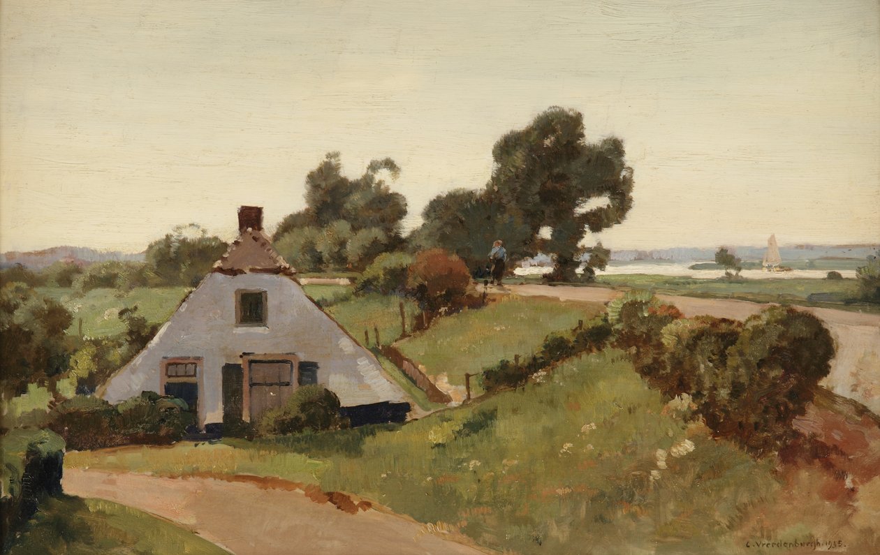 na hrázi; statek poblíž řeky IJssel, 1935 od Cornelis Vreedenburgh