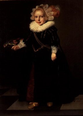 Dívka, která nosí černé šaty s péřovými šaty na hlavě od Cornelis de (follower of) Vos
