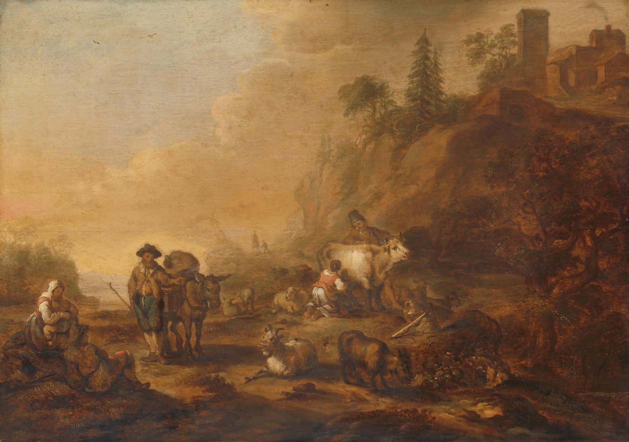 Krajina s pastevci a jejich stády od Cornelis de Bie