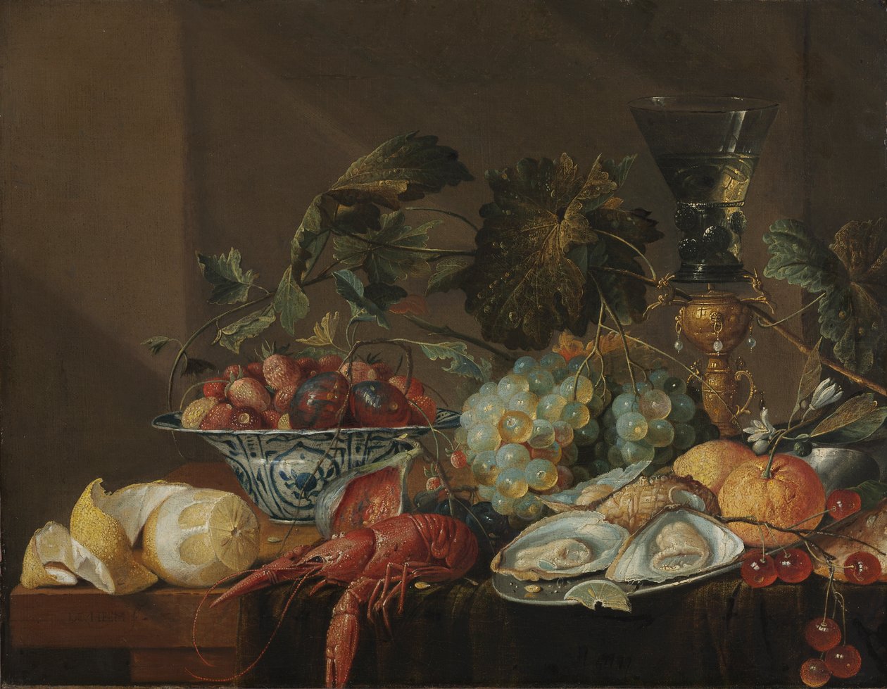 Zátiší s raky, ústřicemi a ovocem, konec 16. století nebo začátek 17. století (olej na plátně) od Cornelis de Heem
