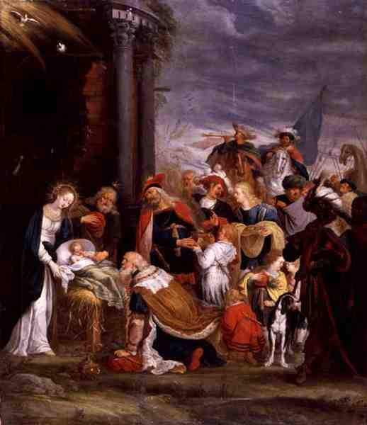 Klanění tří králů (olej na mědi) od Cornelis de I Baellieur