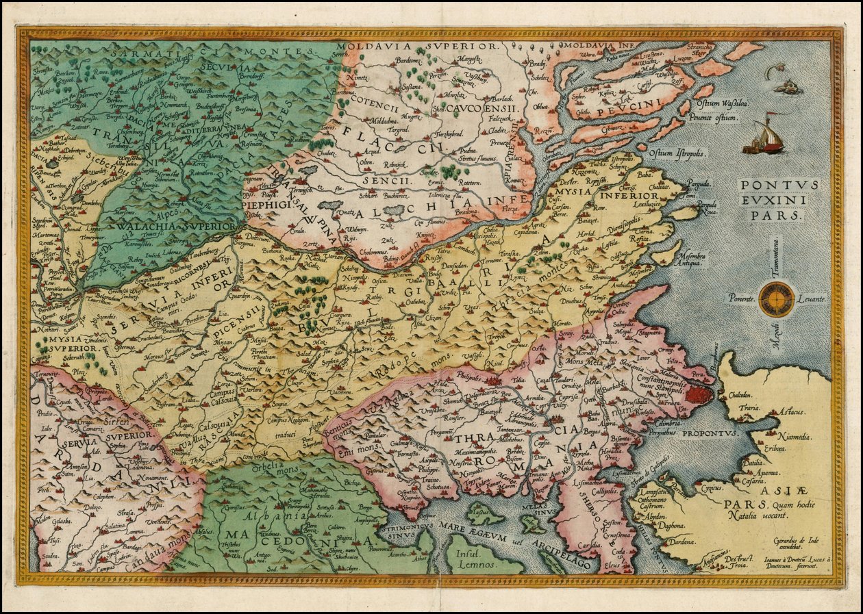 Mapa východního Balkánského poloostrova z roku 1593 od Cornelis de Jode