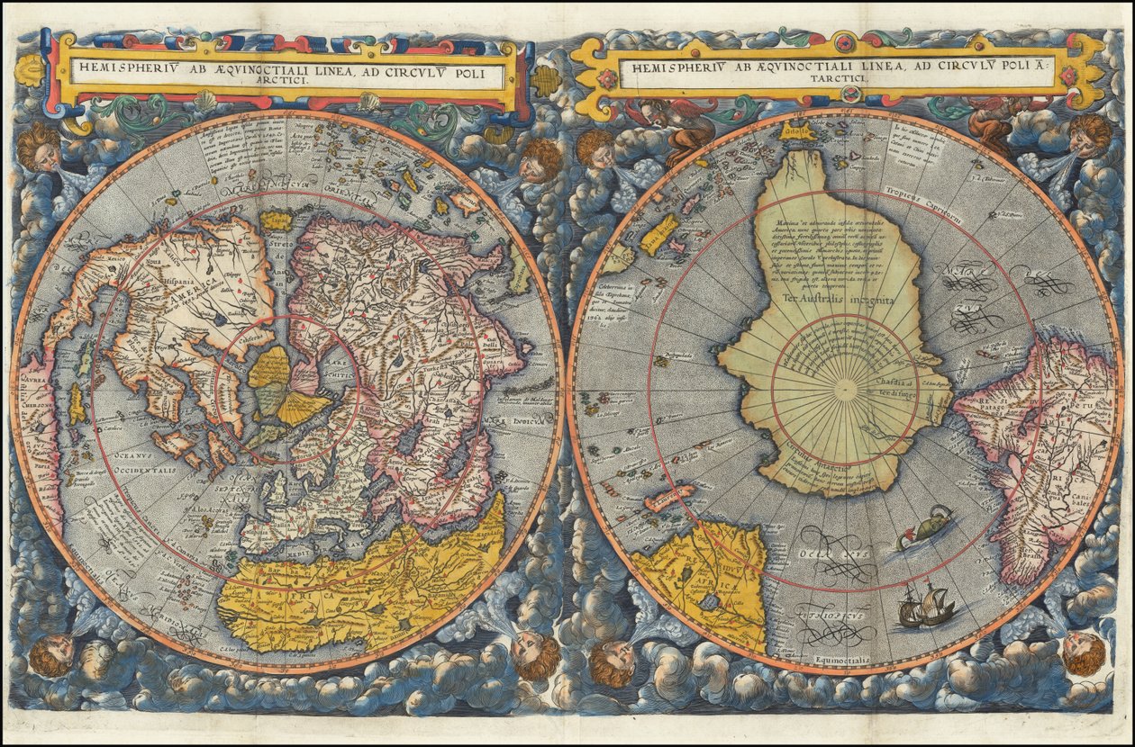 Hemispheriu ab Aequinoctiali Linea, ad Circulu Poli Atarctici - barevný od Cornelis de Jode