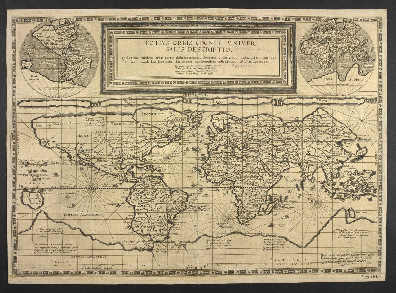 Mapa světa, univerzální popis celého světa od Cornelis de Jode