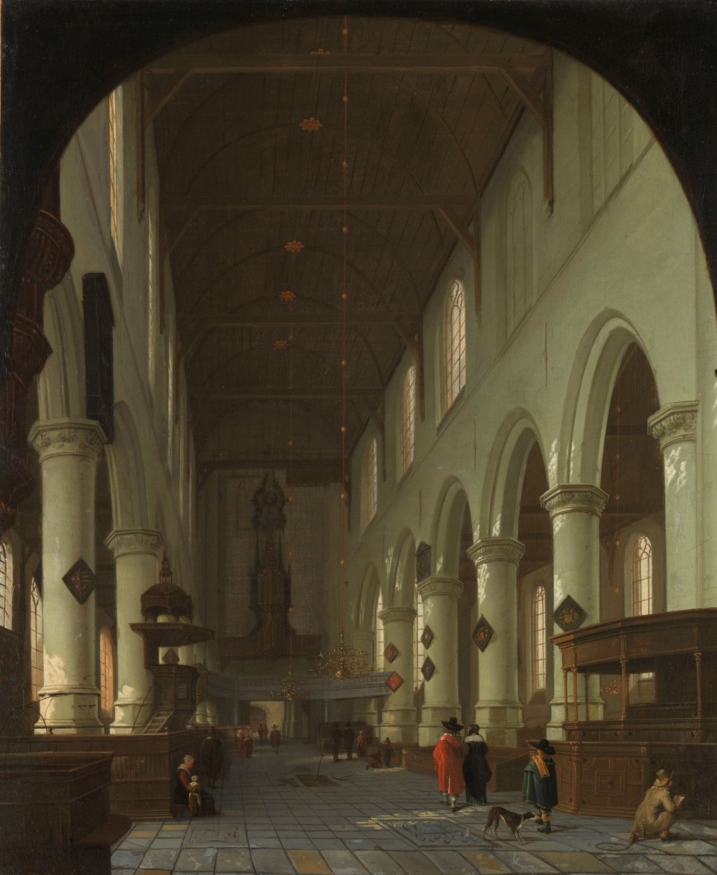 Interiér Oude Kerk v Delftu od sboru směrem k portálu od Cornelis de Man (attributed to)