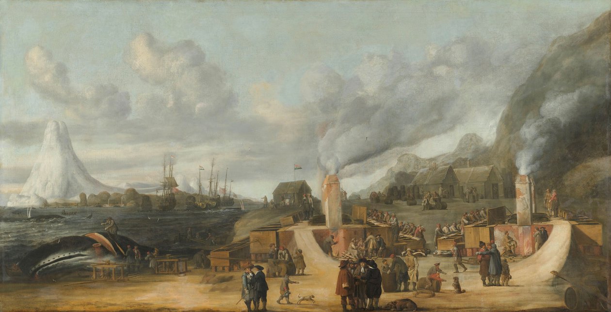 Rafinérie velrybího oleje poblíž vesnice Smerenburg, 1639 od Cornelis de Man