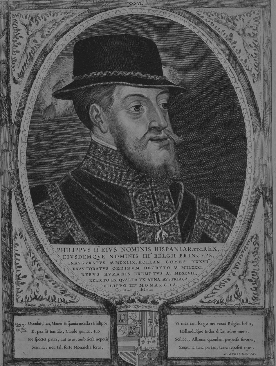 Filip II., španělský král, ze série Hraběte a hraběnky z Holandska, Zeelandu a W..., 1650. od Cornelis de Visscher