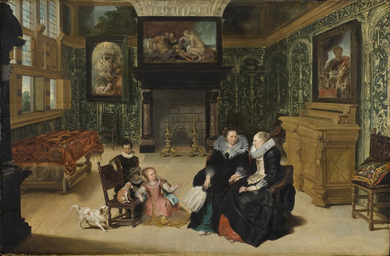 Interiér, nazývaný "Rubensův salon" od Vos, Cornelis de (1584-1651). Olej na dřevě. Rozměry: 75 x 115 cm. Národní muzeum Stockholm od Cornelis de Vos