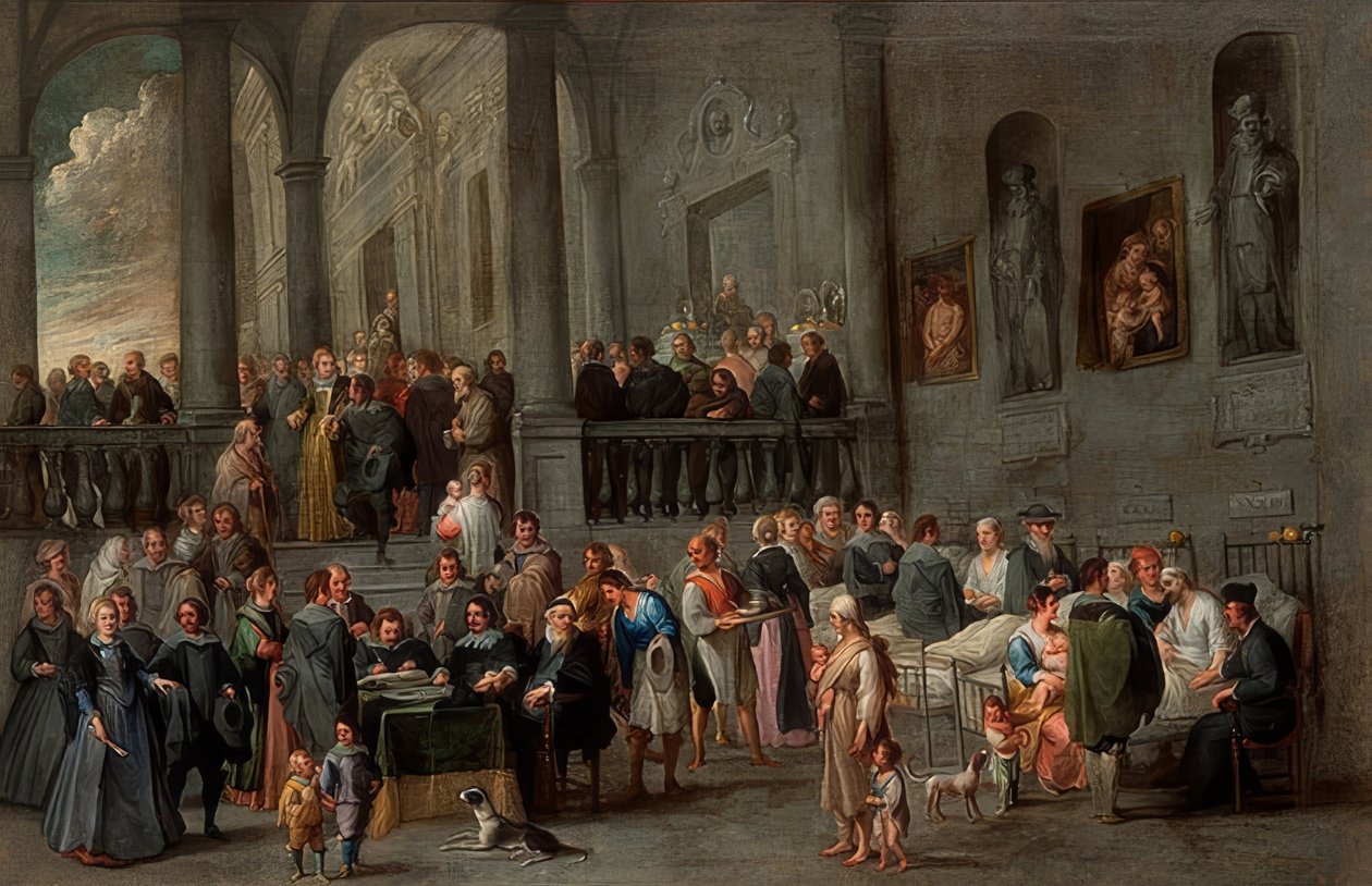 Návštěva nemocných (z cyklu Sedm skutků milosrdenství). Kolem roku 1640 od Cornelis de Wael