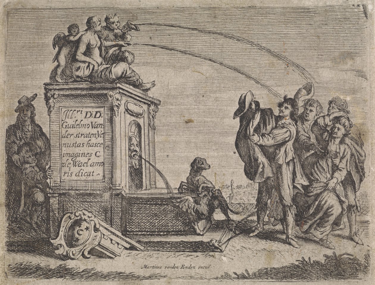 Skupina lidí u fontány Žánrové scény (název seriálu) od Cornelis de Wael