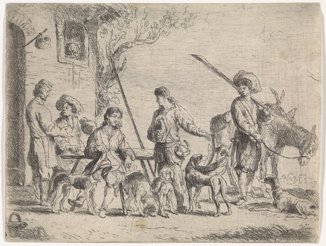 Lovci před hostincem Žánrové scény (název seriálu) od Cornelis de Wael