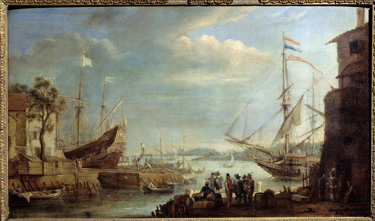 Námořní přístav v 17. století Malba Cornelia de Waez (1592-1667) Chalons sur Marne ze 17. století, Muzeum výtvarných umění od Cornelis de Wael