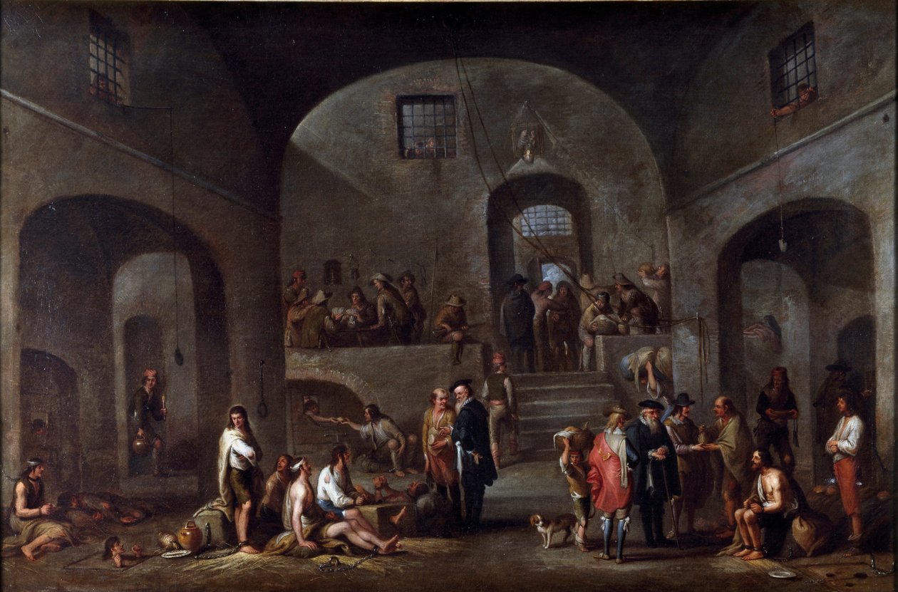 Sedm děl desátníka misericorde: „“návštěva vězňů”” Obraz Cornelis De Wael (1592-1667) (ec.flam) Genes, sbírka Banco di Chiavari od Cornelis de Wael