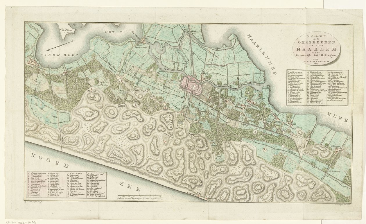 Mapa Haarlemu a okolí Mapa okolí města Haarlem od Beverwijku po Hillegom (název na objektu) od Cornelis van Baarsel