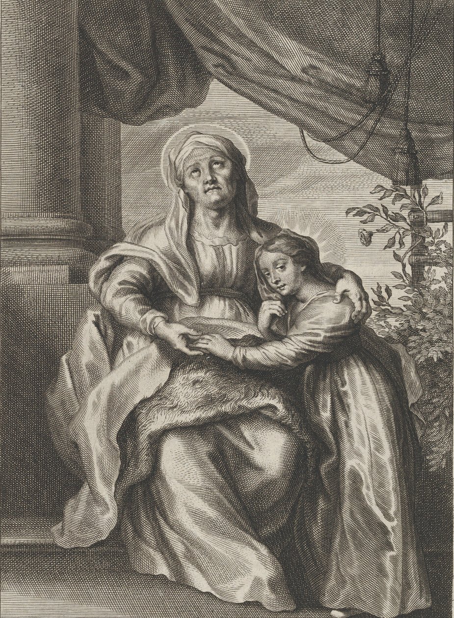 Vzdělání Panny Marie, se svatou Annou sedící na lavici s pohledem vzhůru a ..., ca. 1645-78. od Cornelis van Caukercken