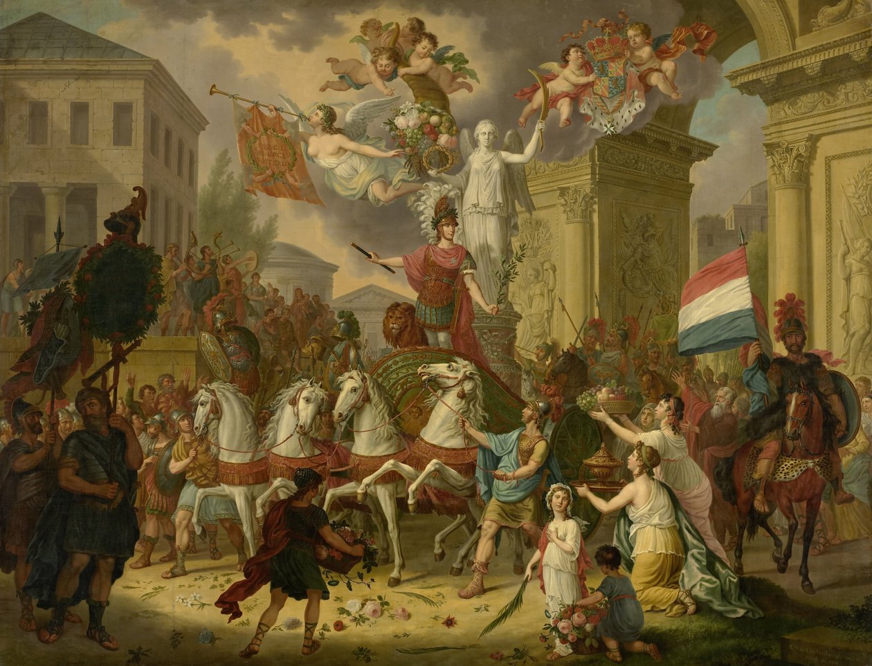 Alegorie triumfálního průvodu prince Oranžského, budoucího krále Willema II., jako hrdiny Waterloo, 1815 od Cornelis van Cuylenburgh (II) (signed by artist)