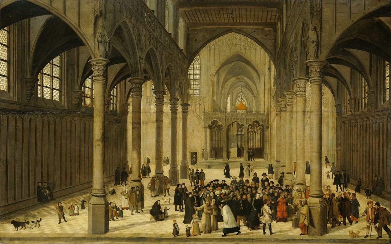 Interiér kostela s Kristem kázáním kongregaci od Cornelis van Dalem (attributed to)