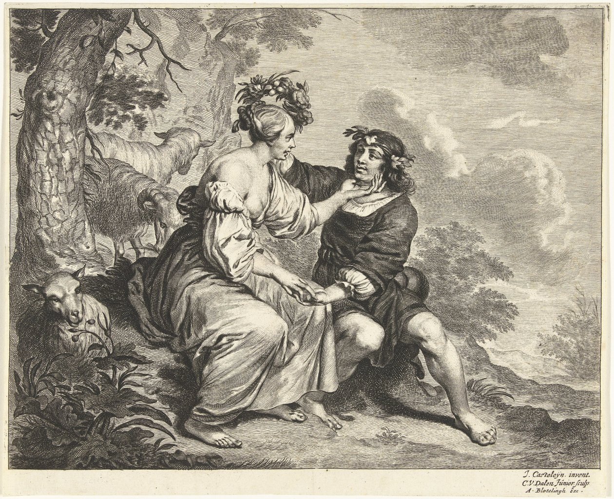 Pastýř a pastýřka v krajině od Cornelis van Dalen (II)