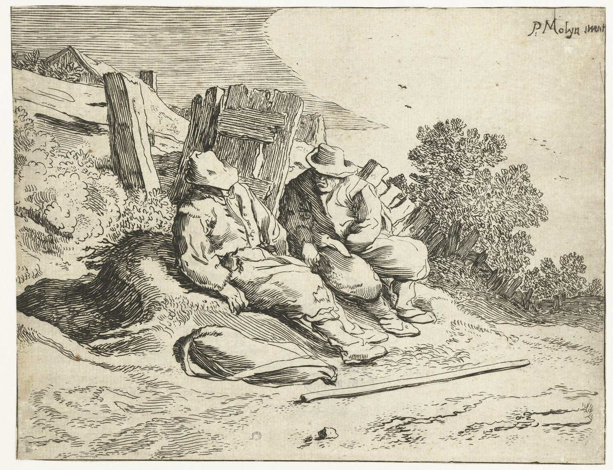 Farmáři u silnice Čtyři krajiny (název série) od Cornelis van Kittensteyn (attributed to)