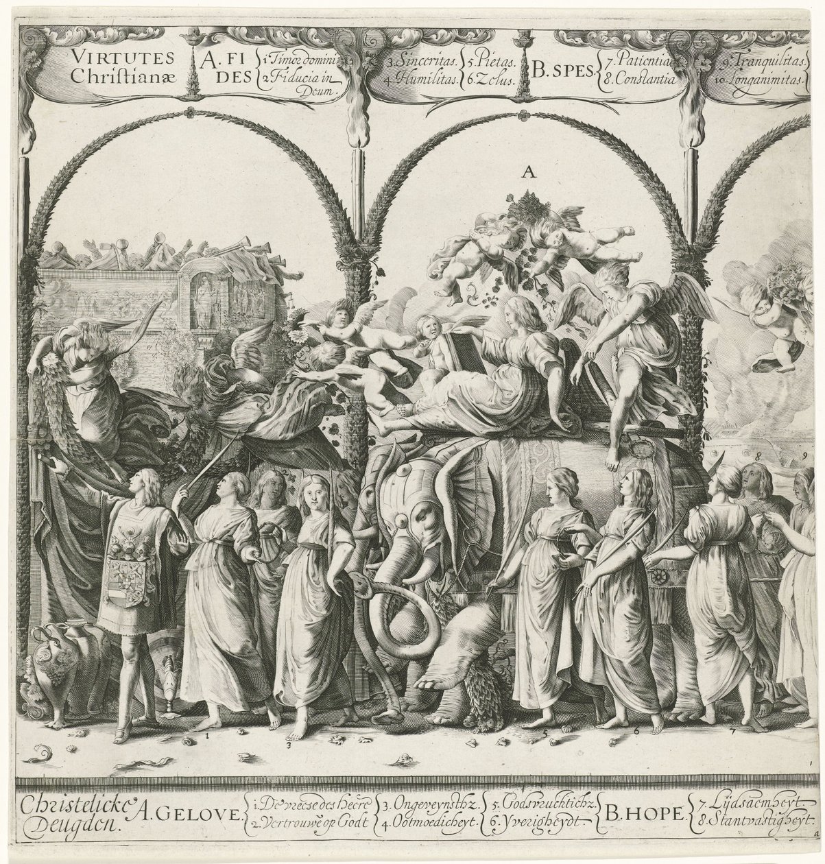 Triumfální průvod Viléma Oranžského, deska a Currus triumphalis Illustris / Triumfální průvod Viléma Oranžského (název série) od Cornelis van Kittensteyn