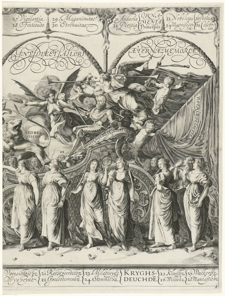 Triumfální průvod Viléma Oranžského, deska d Currus triumphalis Illustris / Triumfální průvod Viléma Oranžského (název série) od Cornelis van Kittensteyn