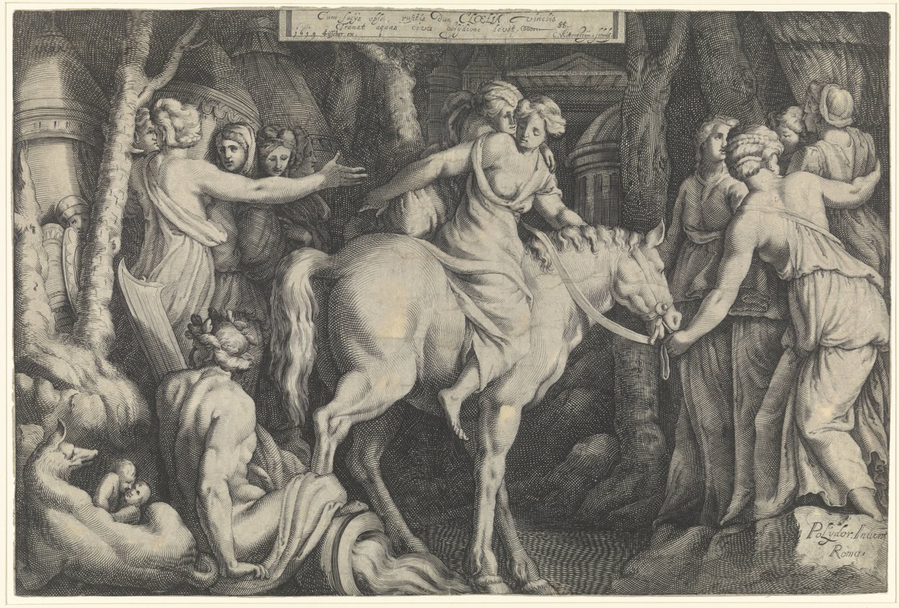Přelet Cloelie nad Tiberou Cloelia (název na objektu) od Cornelis van Kittensteyn