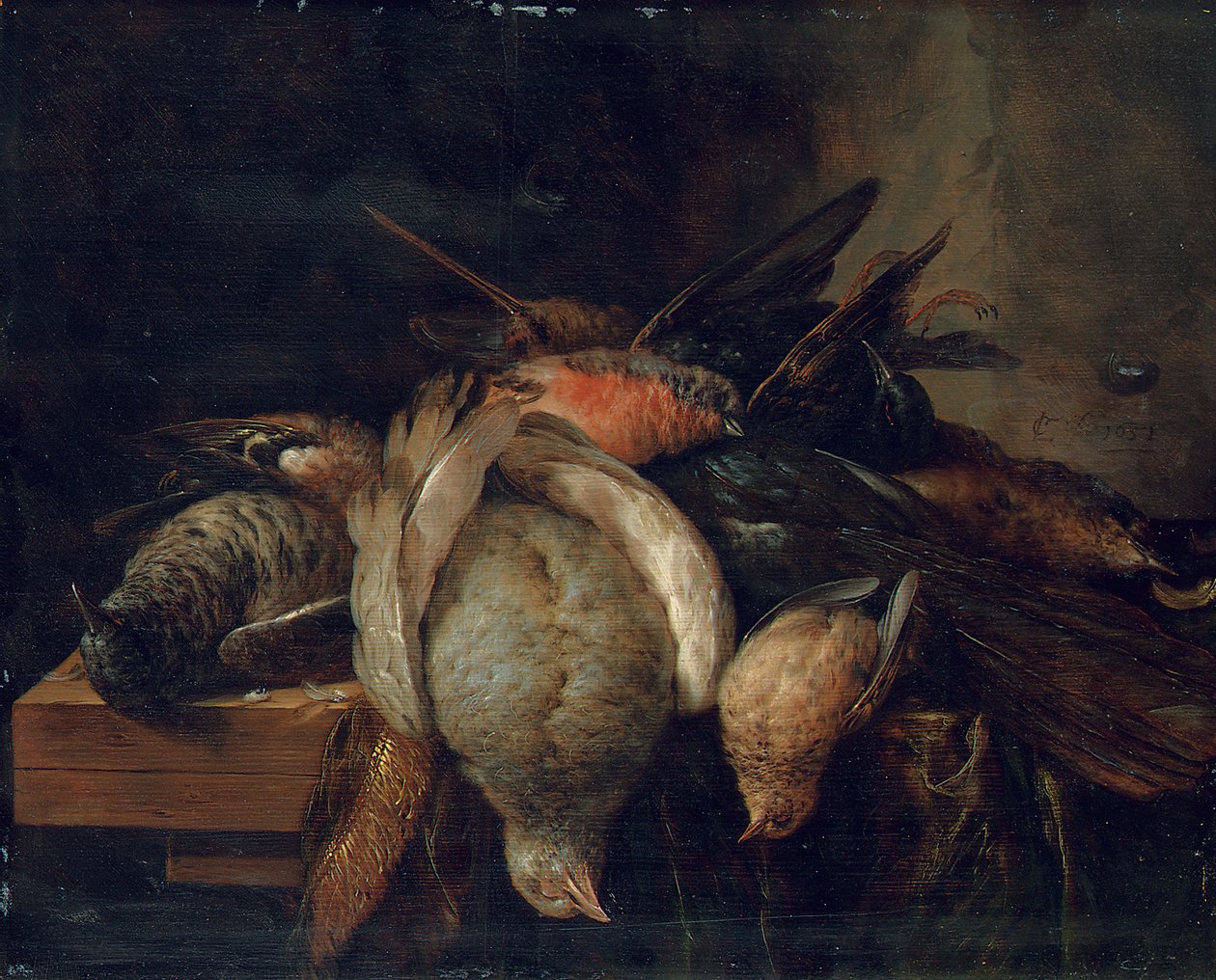 Mrtví ptáci na římse, 1651 od Cornelis van Lelienbergh