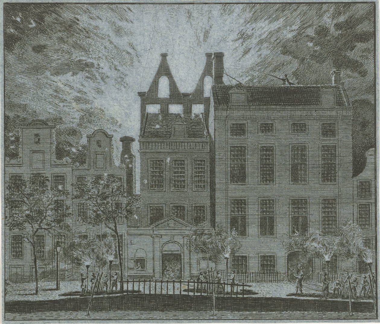 Požár Amsterdamu Schouwburg, 1772 od Cornelis van Noorde