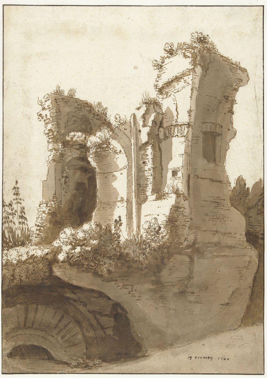 Zřícenina tzv. Palazzo Maggiore na Palatinu od Cornelis van Poelenburch