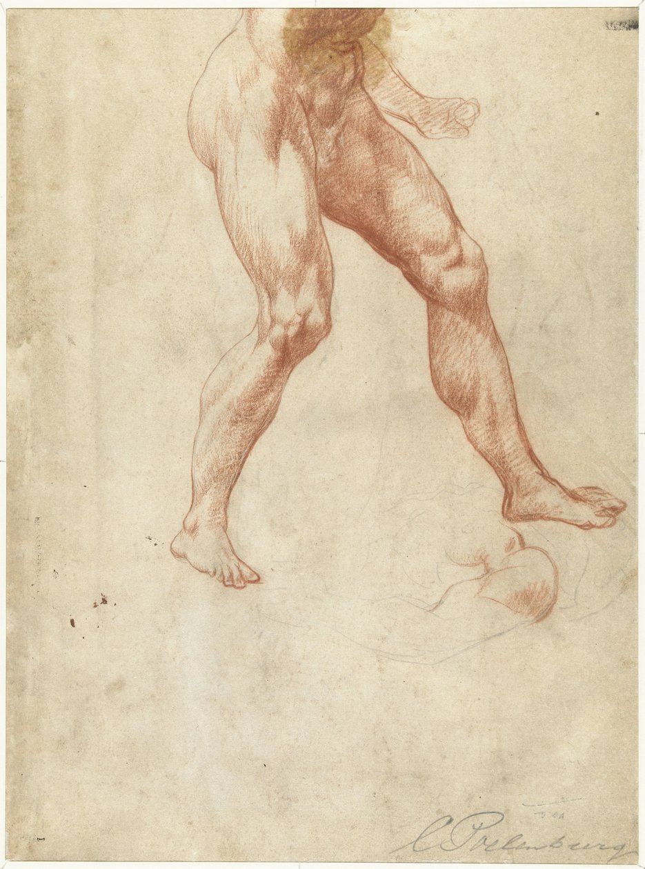 Studie spodní části těla chodícího mužského aktu od Cornelis van Poelenburch