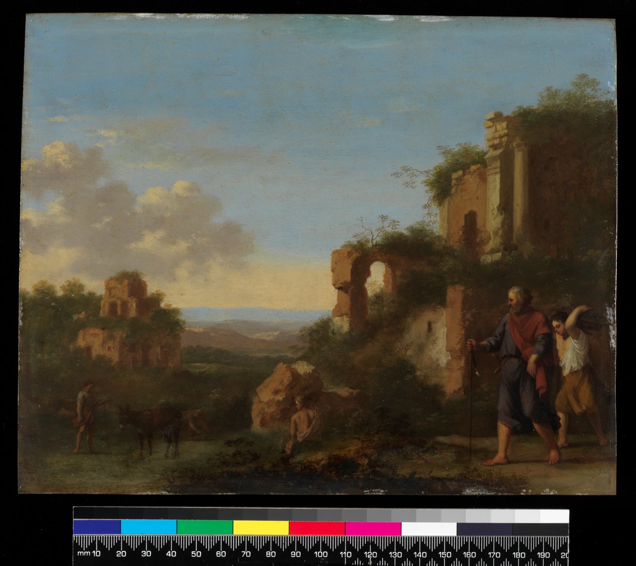 Krajina, s Abrahamem a Izákem, před rokem 1667 (olej na mědi) od Cornelis van Poelenburgh