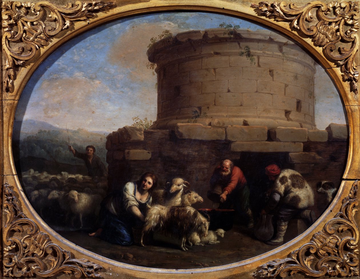 Pastýři, stáda a farmáři u fontány v Římě (olej na plátně) od Cornelis van Poelenburgh