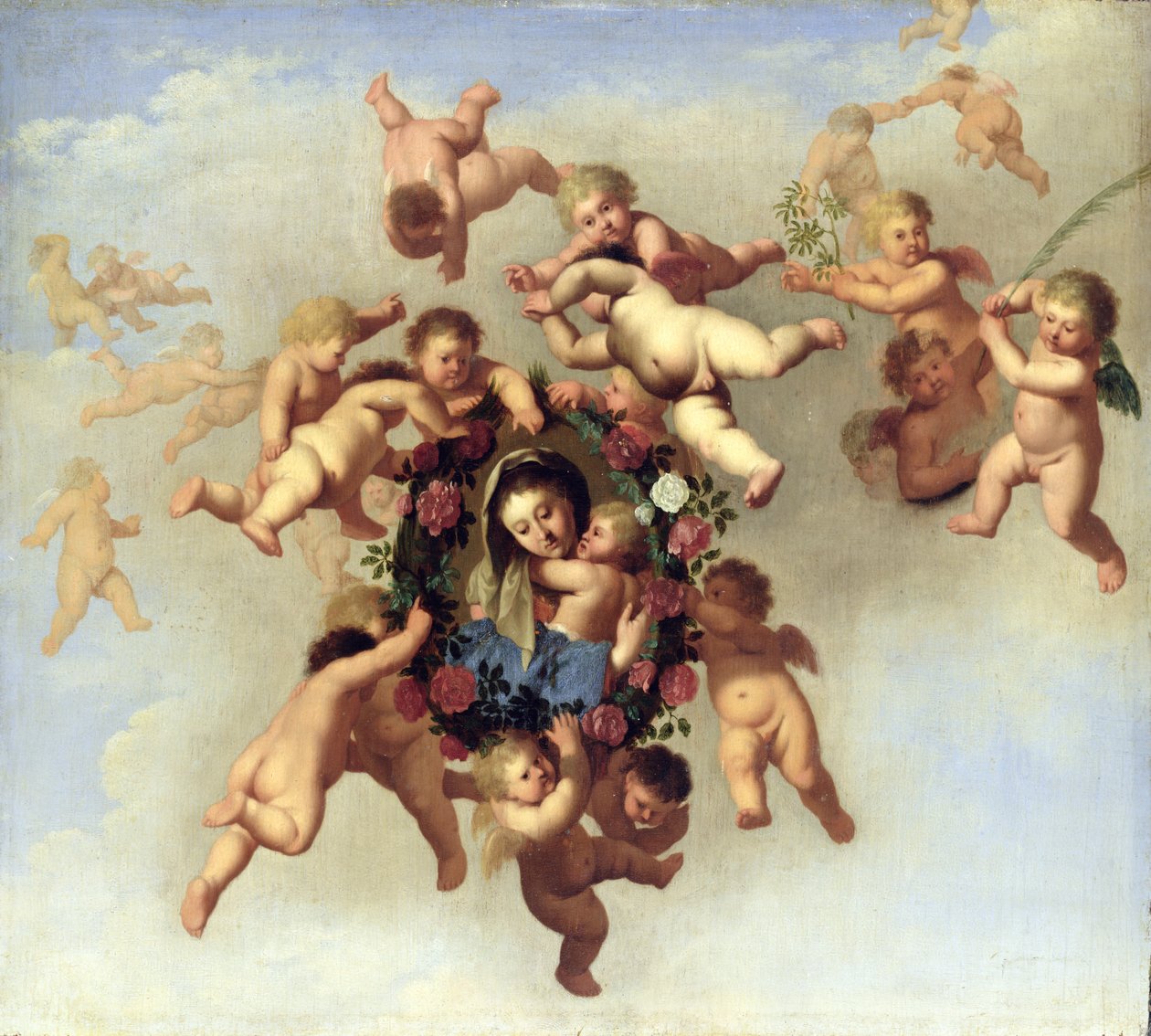 Andělé nesoucí portrét Madony do nebe od Cornelis van Poelenburgh or Poelenburch