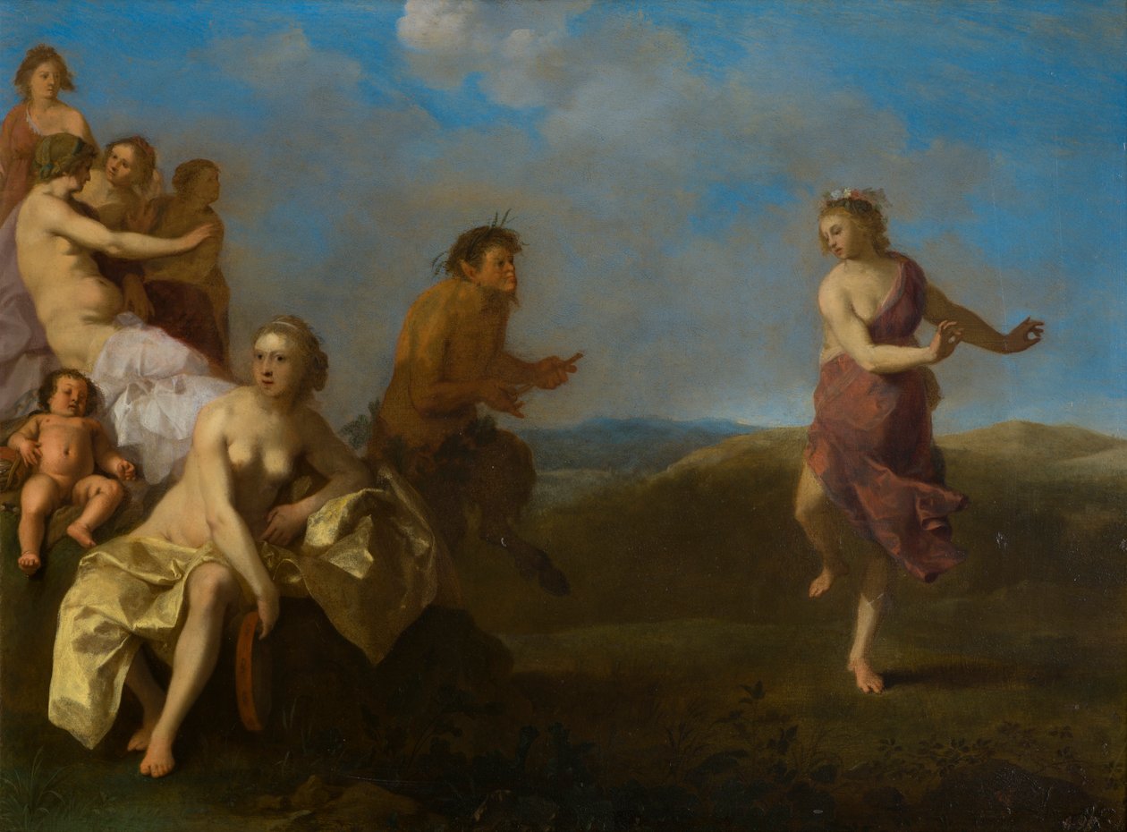 Nymfy a satyr, cca 1621 (olej na mědi) od Cornelis van Poelenburgh or Poelenburch