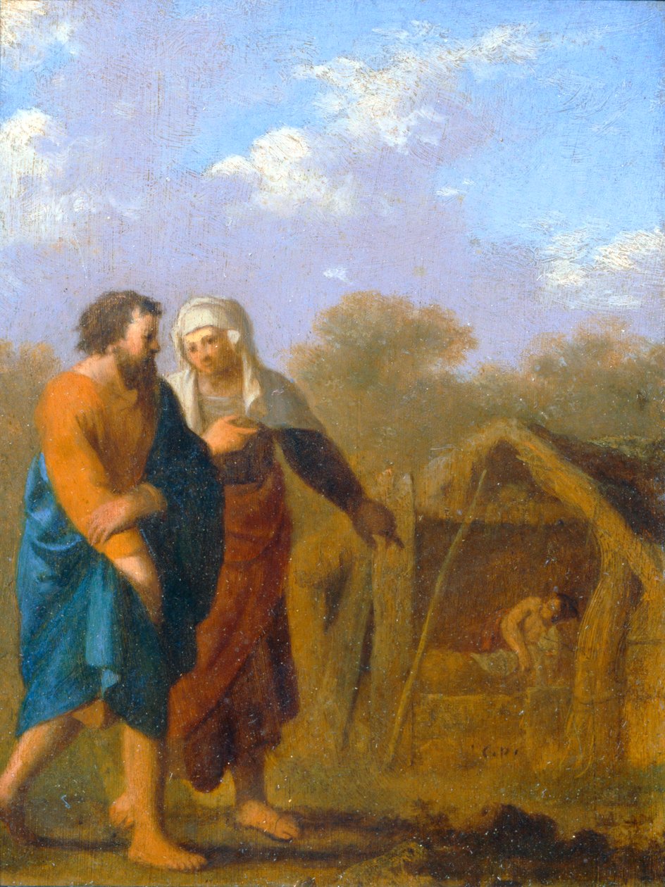 Sára žádá Abrahama, aby si vzal Hagar za druhou ženu... od Cornelis van Poelenburgh or Poelenburch