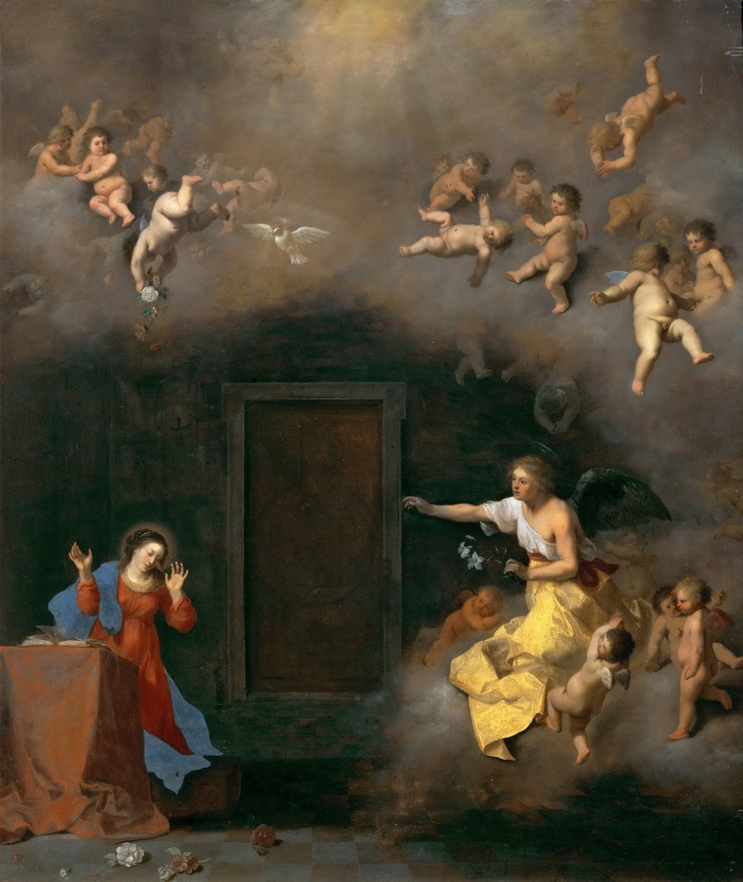 Zvěstování, Poelenburgh, Cornelis, van (1594/95-1667). Olej na mědi, c. 1635. Rozměry: 48x41 cm. Uměleckohistorické muzeum, Vídeň od Cornelis van Poelenburgh or Poelenburch