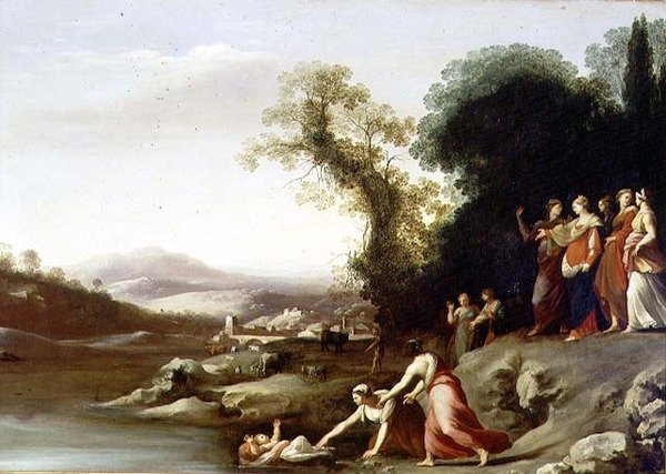 Nalezení Mojžíše (olej na plátně) od Cornelis van Poelenburgh or Poelenburch