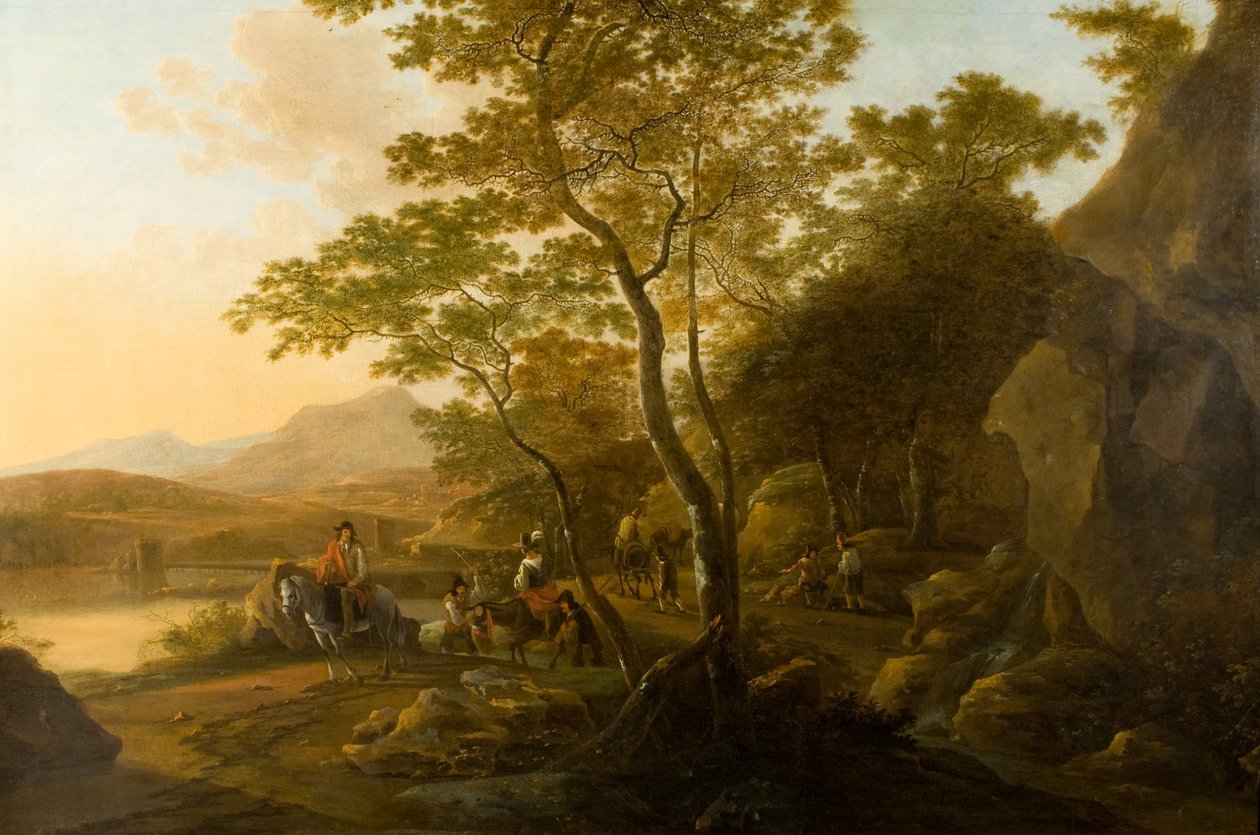 Krajina s figurami, cca 1655-1710 (olej na plátně) od Cornelis van Swanenburgh