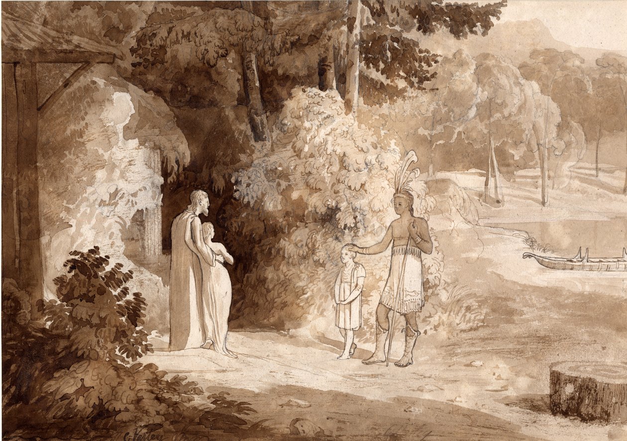 Ilustrace Gertrudě z Wyomingu, 1810 (inkoust a tužka na papíře) od Cornelius Varley