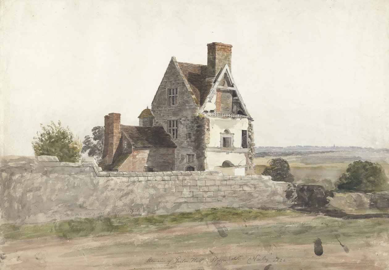 Pozůstatky Parton Hall, Staffordshire, 1820 od Cornelius Varley