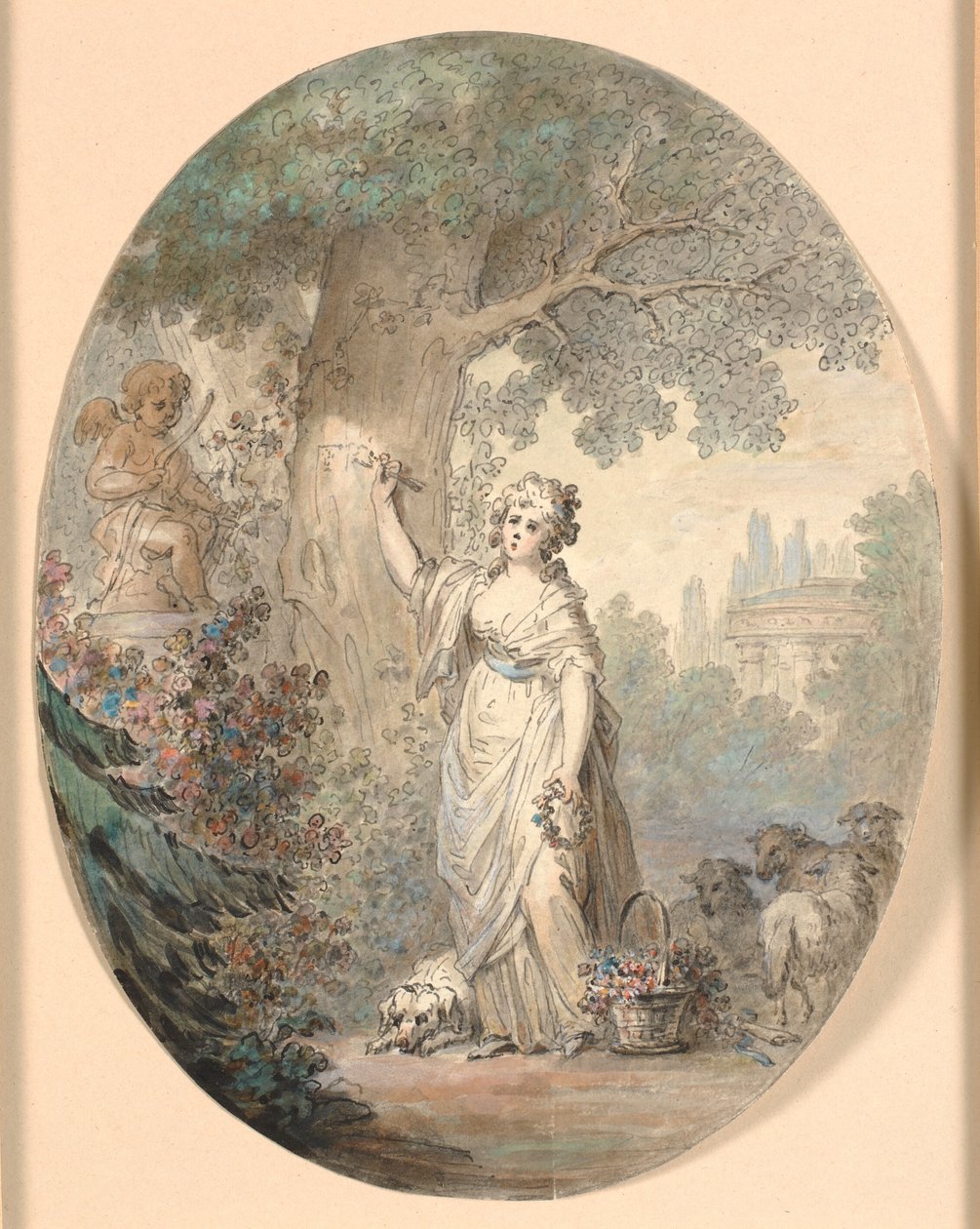 Pastýřka vyřezává znamení do stromu od Cornelius Høyer