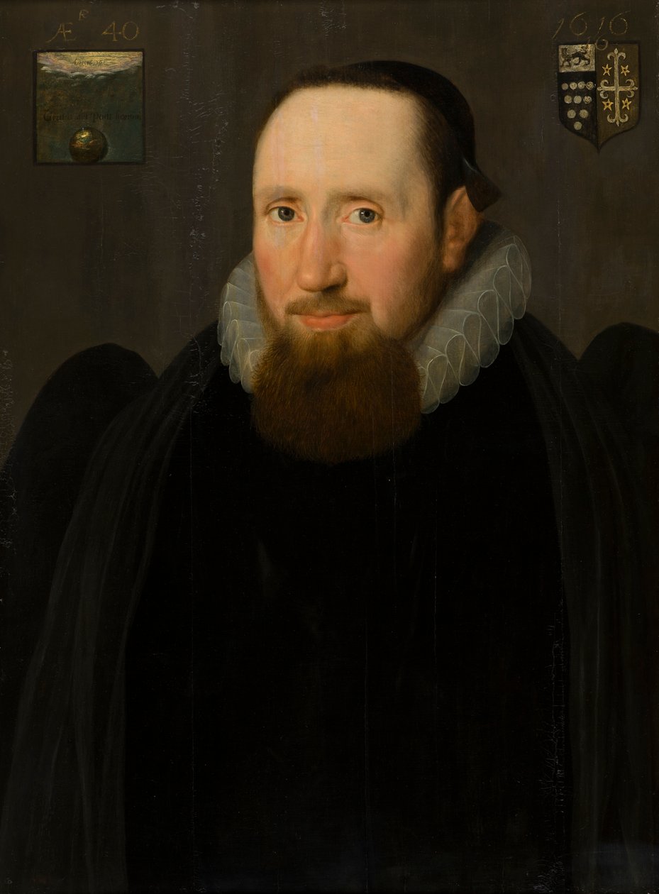 Portrét Dr. Johna Bridgemana, biskupa z Chesteru, kolem roku 1616 (olej na panelu) od Cornelius I (attr.to) Johnson